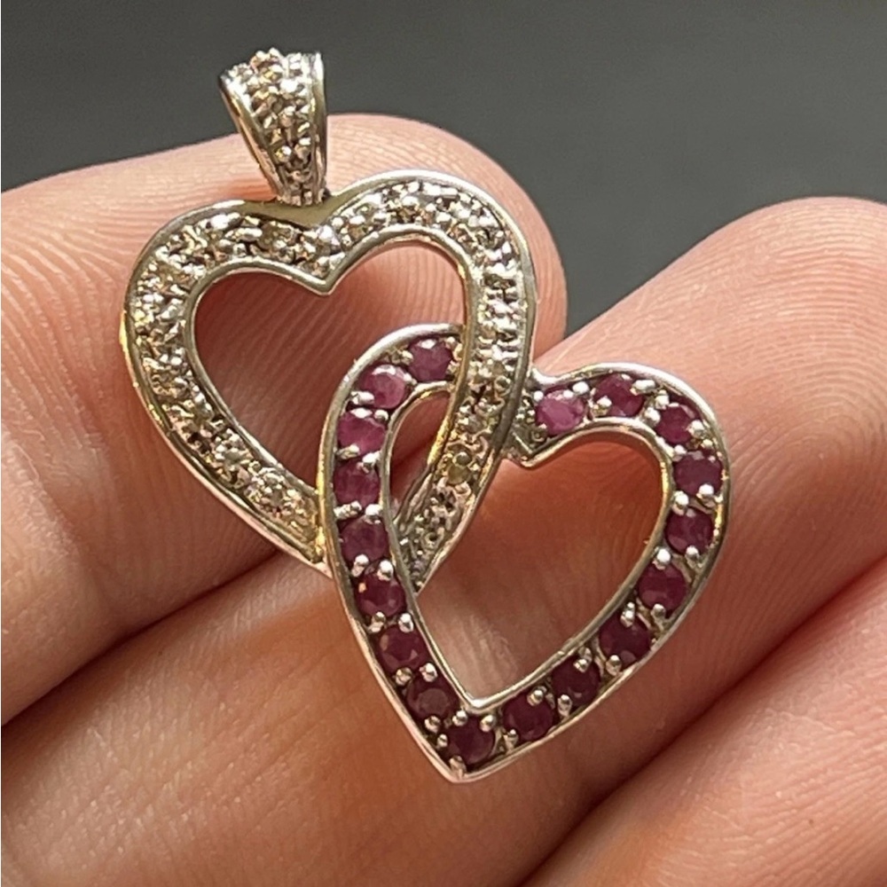 Sterling Silver Natural Ruby and Diamonds Heat Pendant